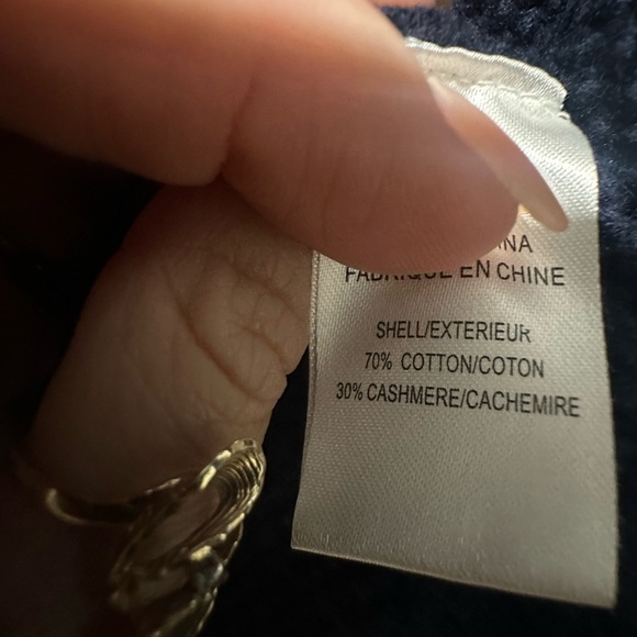 Theory Hyori Cashcotton Waffle Knit Cardigan Cashmere Blend Large Navy Blue EUC - Picture 6 of 8